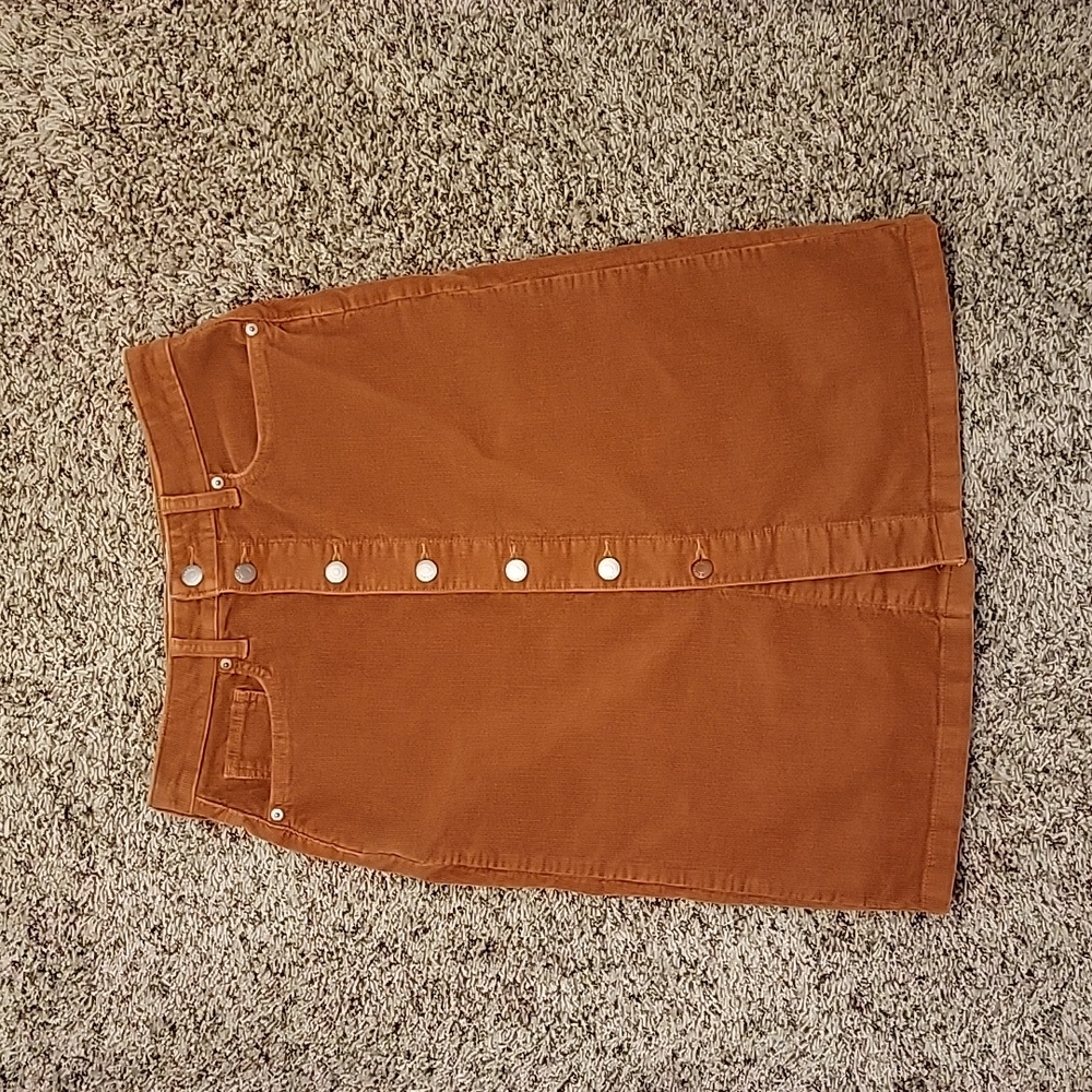 Everlane | Rust Orange Midi Button Corduroy Skirt size 27